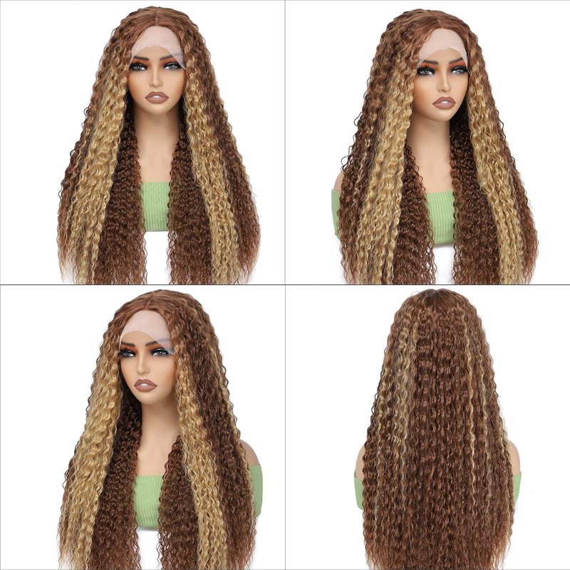 Synthetic Lace Front Wig - Pre Plucked 13X4X1 T-Part | Highlight Blonde Deep Curly for Black Women (30 Inch)