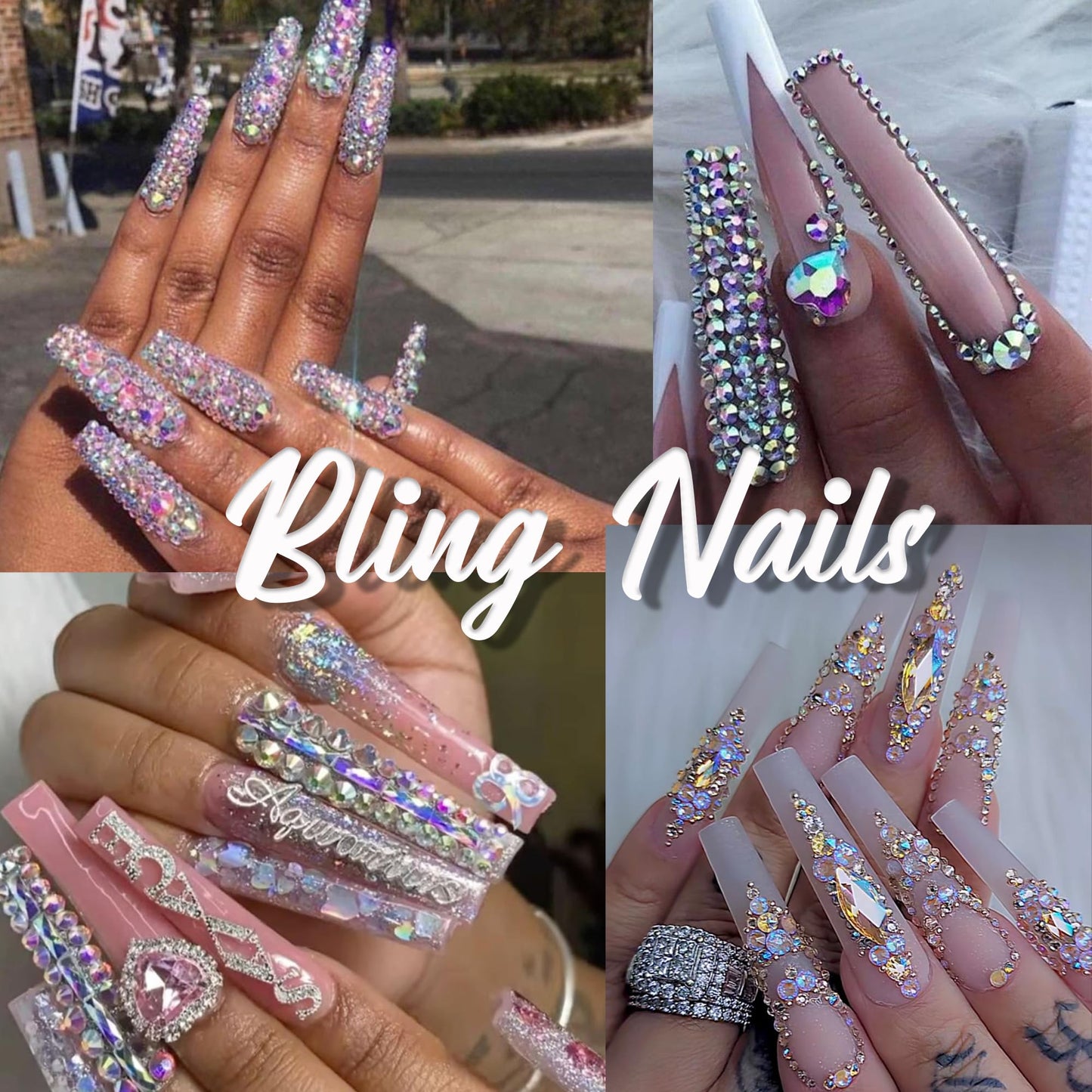 3D Nail Gems and Rhinestones Glitter Ab Flatback Rhinestones Metal Cross Heart Nail Star Gothic Nail Charms with Pickup Pen Tweezers