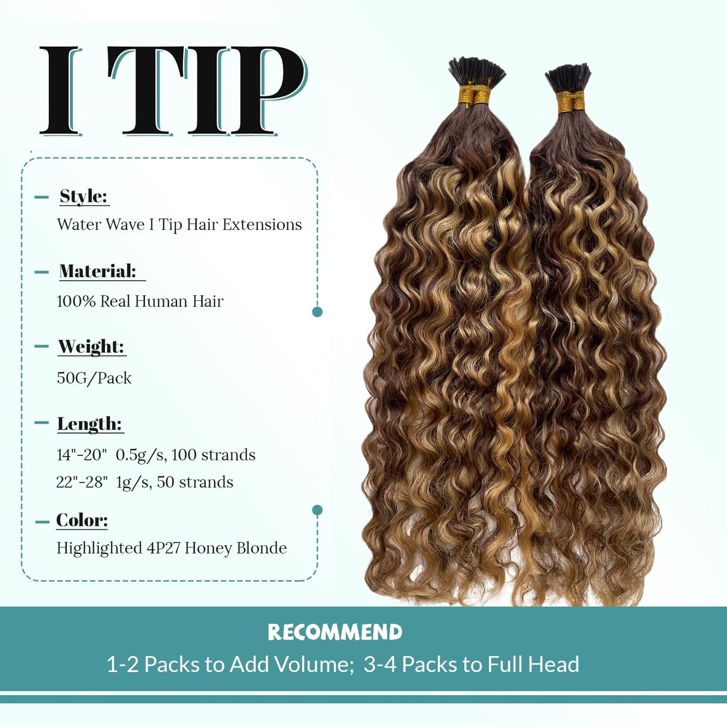 I Tip Human Hair Extensions 14inch 100 Strand 50G, Water Wave I Tips Hair Extensions Real Human Hair for Women Ombre Blonde Extensions I Tips Camel Brown Microlinks Cold Fusion I Tip Human Hair