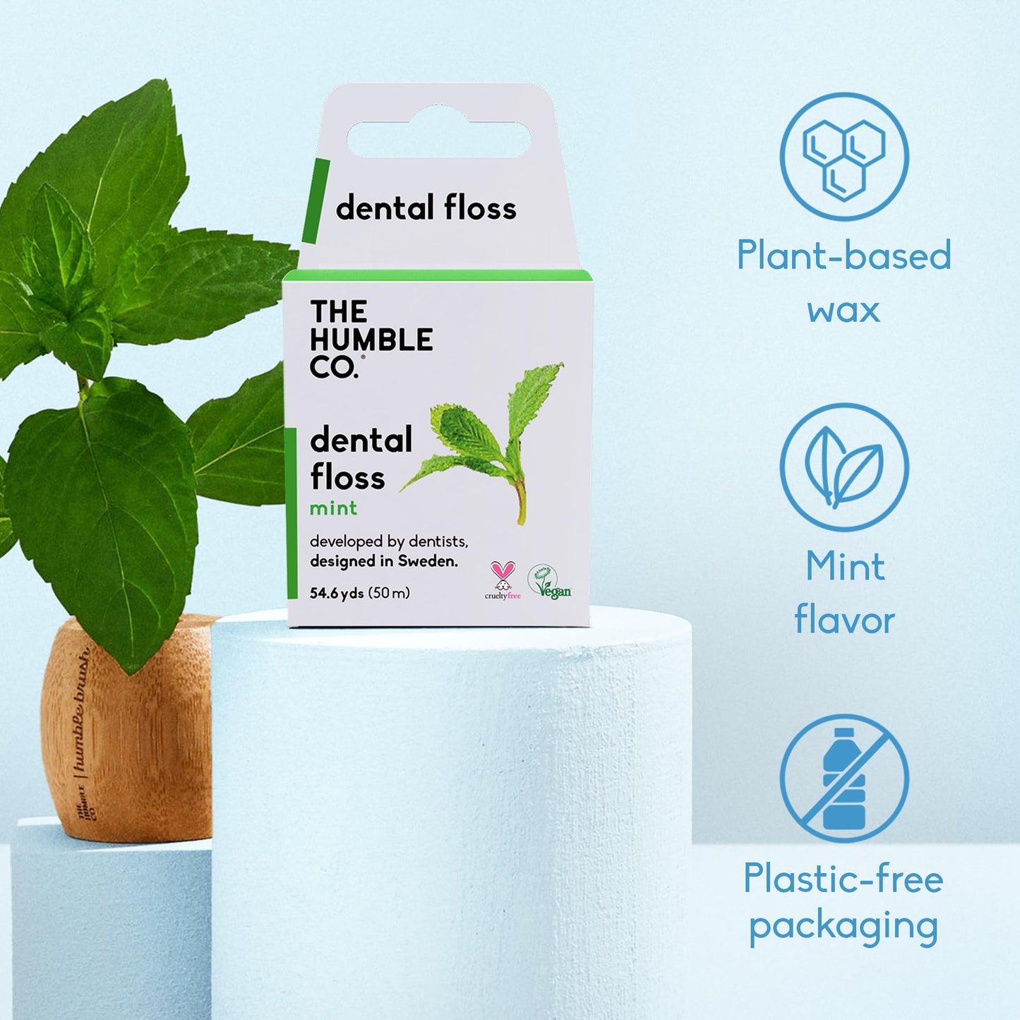 The Humble Co Mint Dental Floss, 4 Pack - Vegan Expanding Dental Floss for Adult & Kids - Non-Toxic, Thick Expandable Floss for Gum Health - Oral Care & Hygiene - 220 Yards