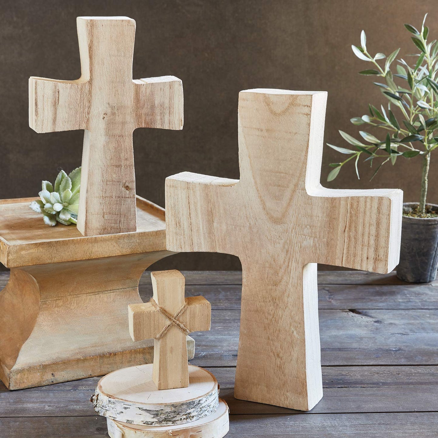 Creative Brands Faithworks - Hand-Carved Paulownia Wood Standing Cross, Small, Natural Finish
