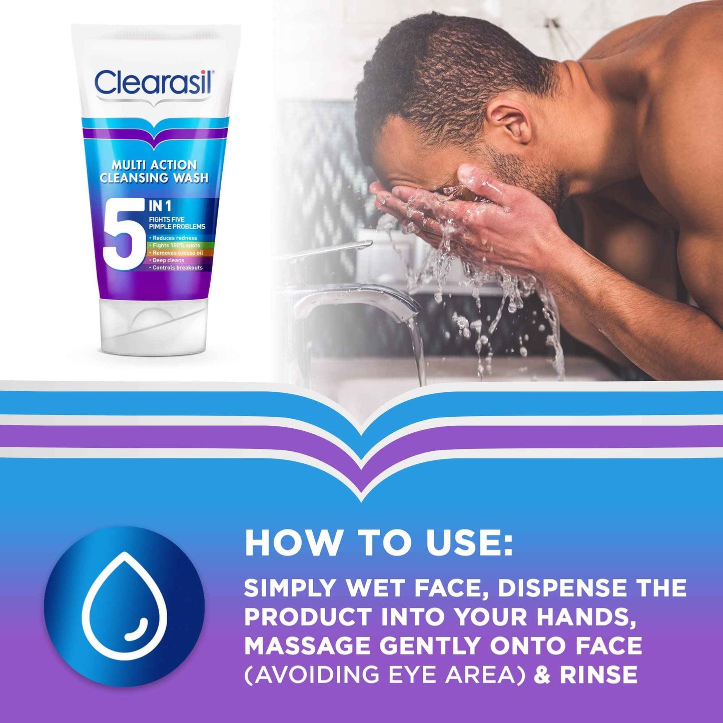 Clearasil 5-in-1 Face Wash 150 ml, Salicylic Acid Cleanser for Acne, Blackheads, Anti-Redness, Spot Treatment, Reduces Pimples, Clears Skin, Effective Skincare Solution