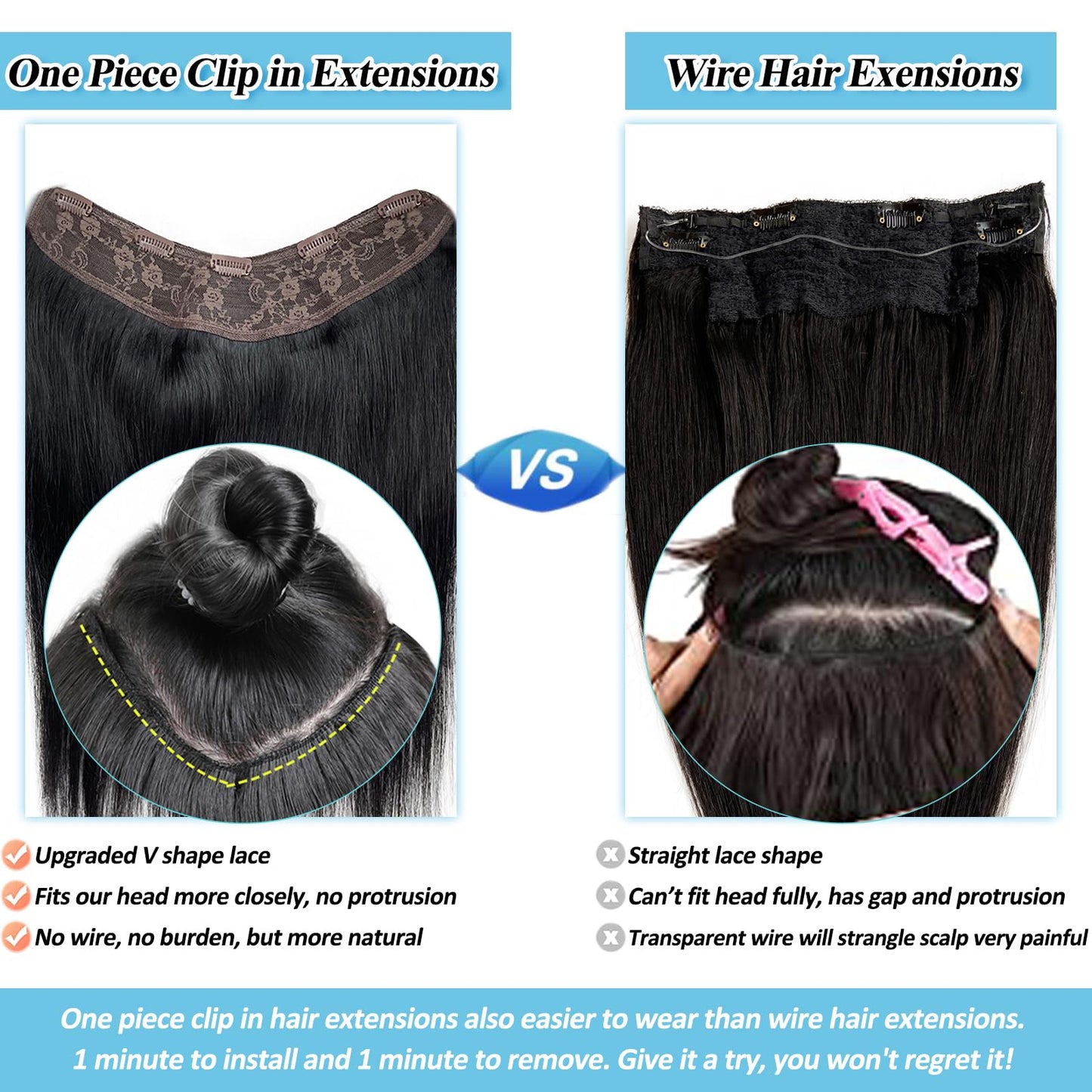 Benafee Brown One Piece Clip in Hair Extensions Real Human 100 Gram 22 Inch Full Head Seamless Double Weft ins No Shedding, 3.5274 Ounce