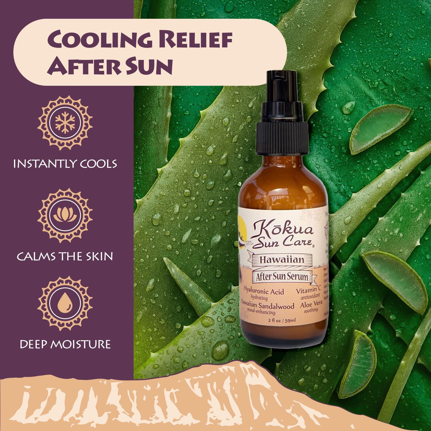 Kokua Sun Care After Sun Serum with Aloe Vera | 2oz | Hyaluronic Acid & Sandalwood | Vitiman C | After Sun Lotion, Aleo Vera Gel For Face, Sunburn Relief, Beach Vacation Essentials, Travel Size Lotion