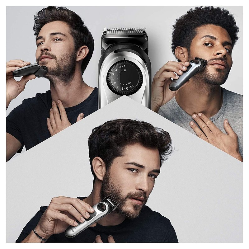 Braun Beard Trimmer - Cordless Hair Clippers for Men | Rechargeable Mini Foil Shaver Set, Black/Silver, 6 Pieces