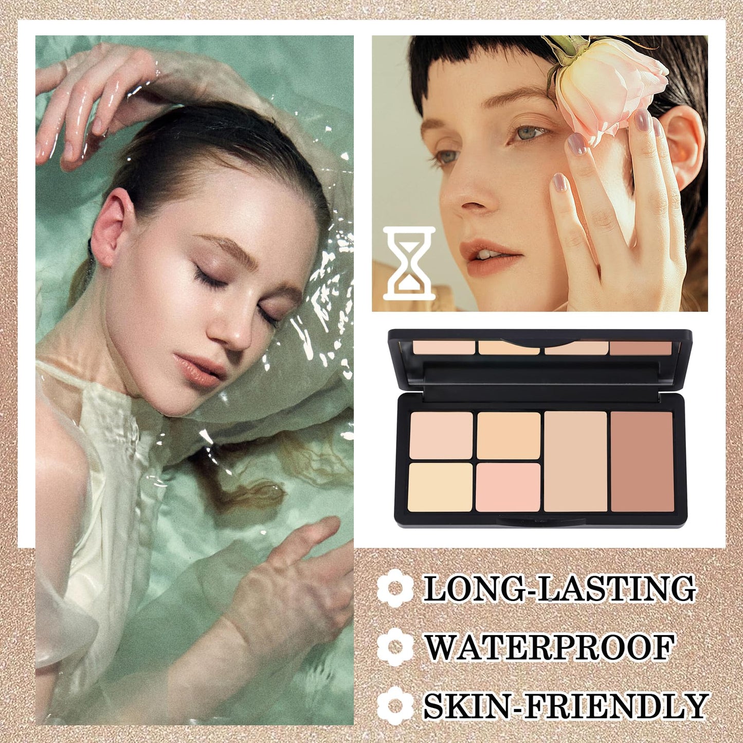 6 Colors Correcting Cream Contour Palette, Long Lasting Makeup Palettes with Concealer Brush, Multi-purpose Contouring Liquid Foundation Makeup Kit
