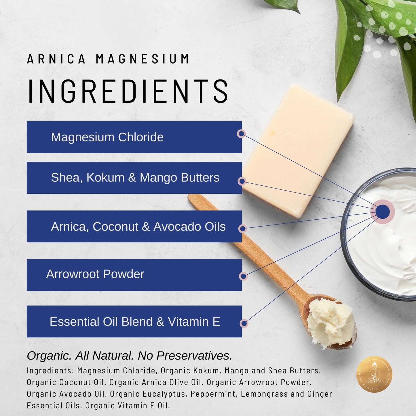 Organic Arnica + Magnesium Whipped Body Butter, 4 oz Jar, Extra Strength Formula with Premium Quality Magnesium Choride, Natural Comfort for Muscles & Joints, All-Natural