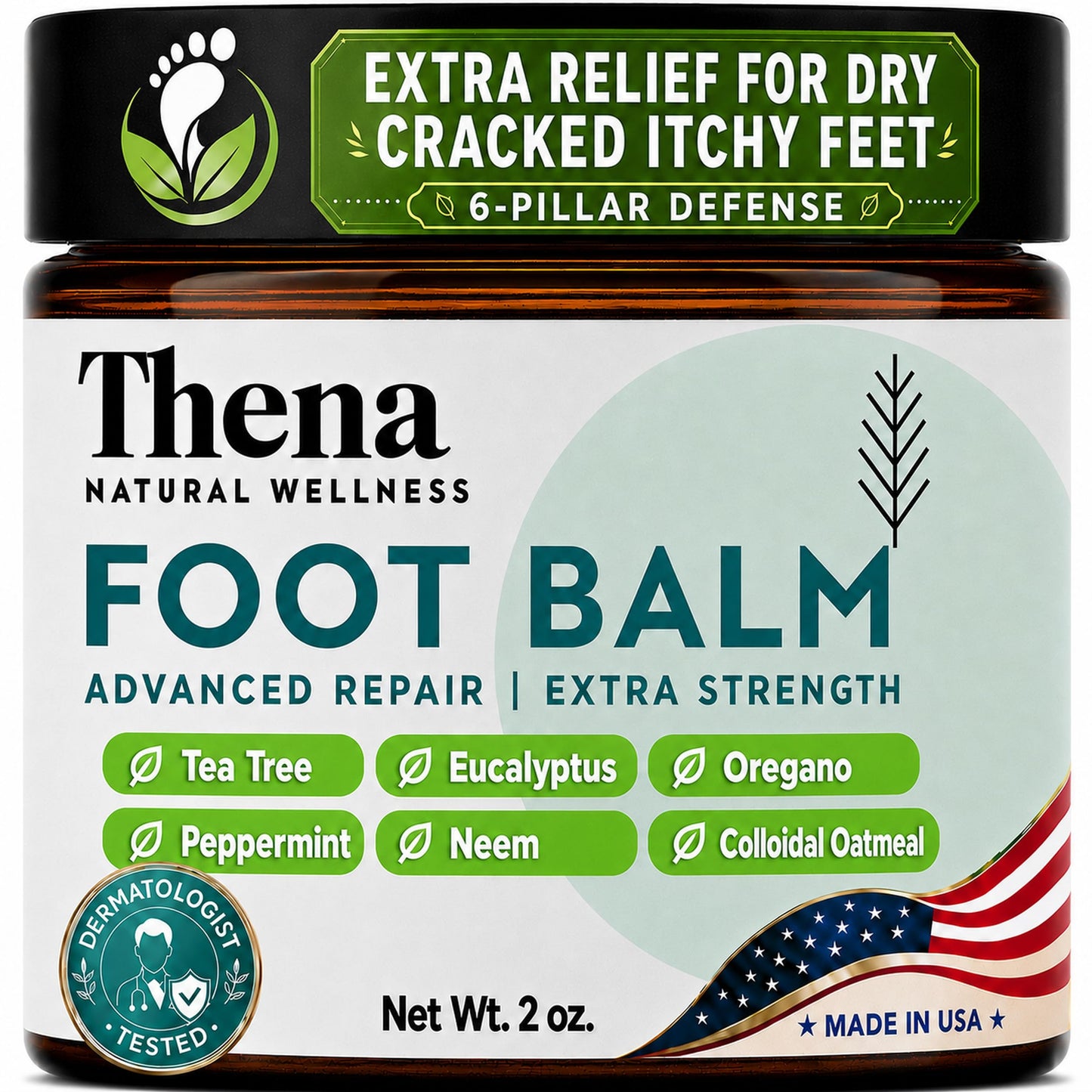 Thena Athletes Foot Cream Extra Strength Herbal Relief with Tea Tree Neem & Menthol, Athletes Foot Treatment Balm for Itchy Dry Cracked Feet, Heels and Toes, Advanced Plant-Based Foot Care
