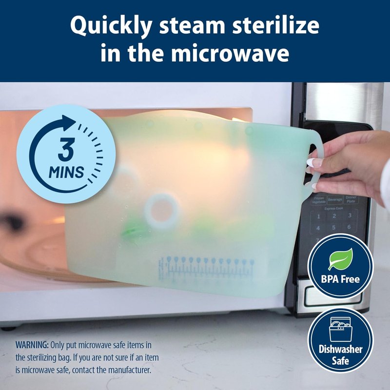 Dr. Brown's Microwave Steam Sterilizer Bag - Reusable Silicone for Baby Bottles & Pump Parts | 5 Pack