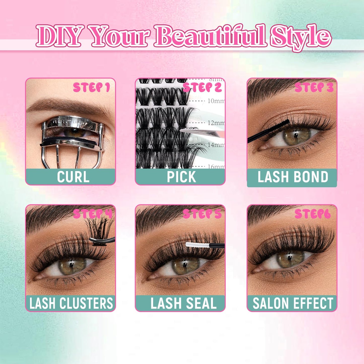 FADVAN 100D 3D Wispy Lash Clusters 280pcs, C Curl 8-16mm Individual False Eyelashes, Natural DIY Cluster Extensions for Beginners