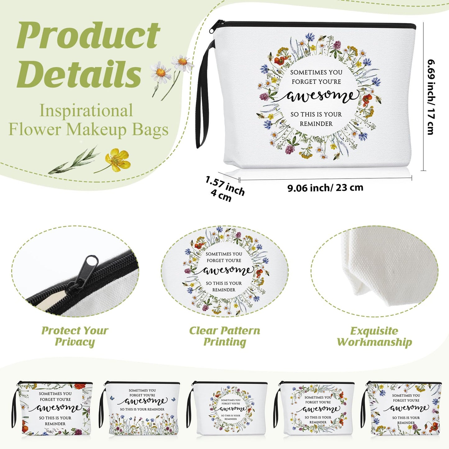 Reginary Makeup Bags Gifts for Women Bulk Inspirational Flower Canva Cosmetic Bag with Zipper You Are Awesome Thank You Gift for Nurse Staff Employee Coworker Team Nurse(20 Pcs,Inspirational)
