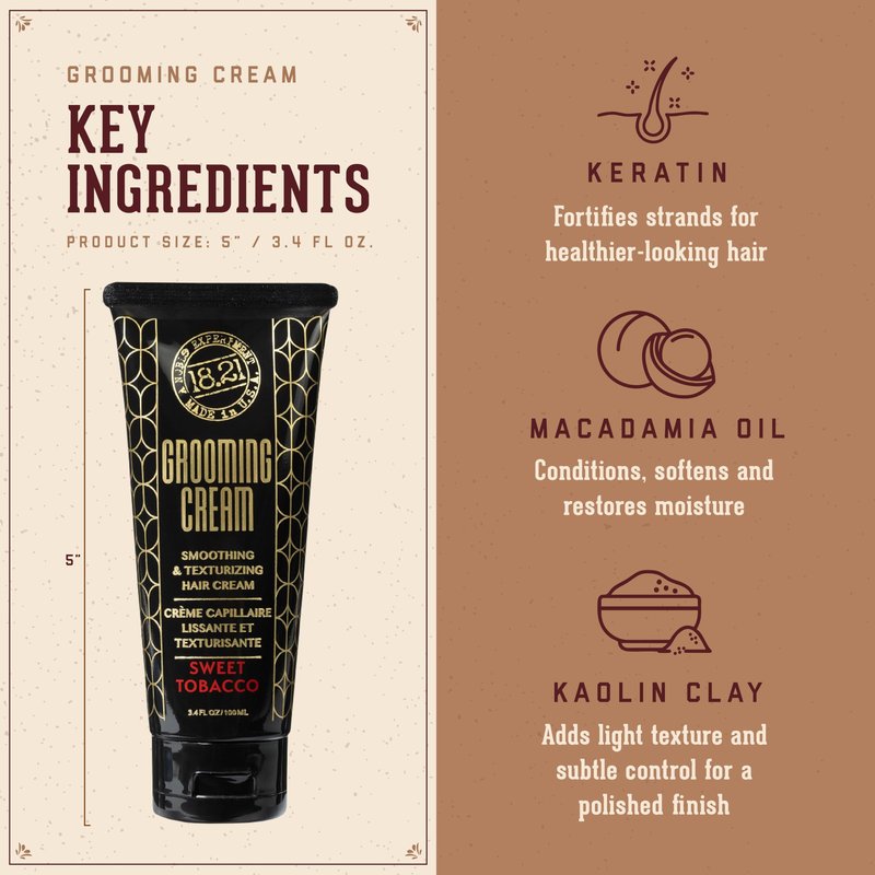18.21 Man Made - Grooming Hair Smoothing & Texturizing Cream for Men – Frizz Control, Lightweight Styling with Soft Hold & Natural Finish - 3.4 oz