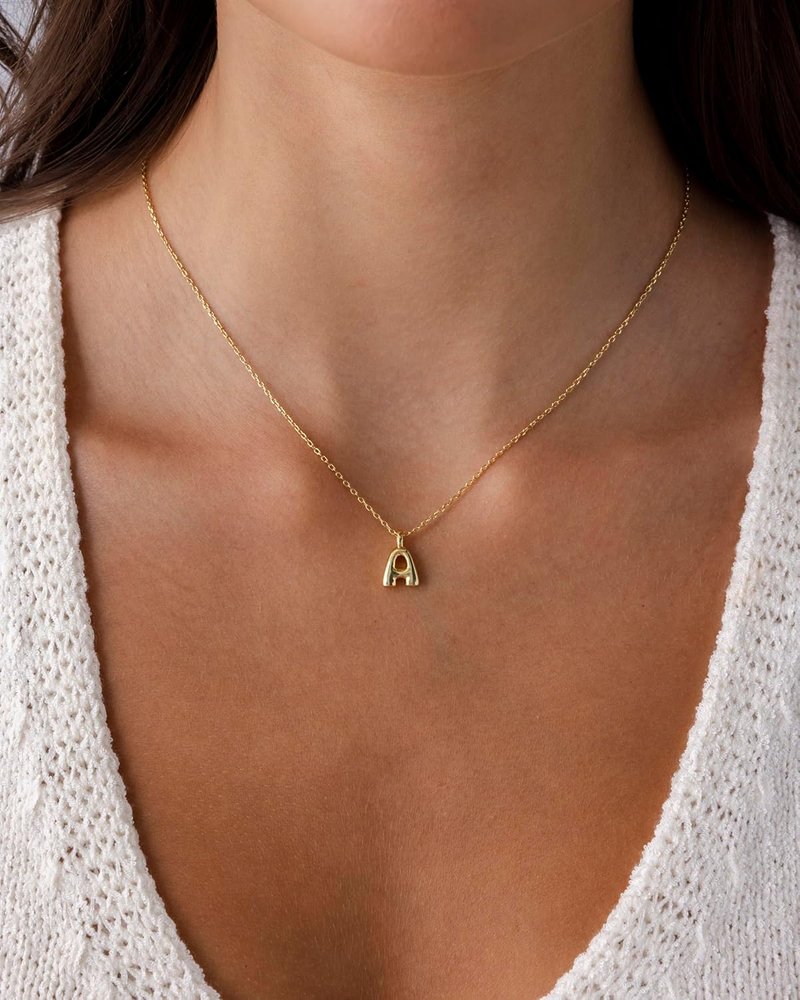 PAVOI 14K Gold Plated Initial Letter Pendant Necklace - Dainty Chunky Design for Women