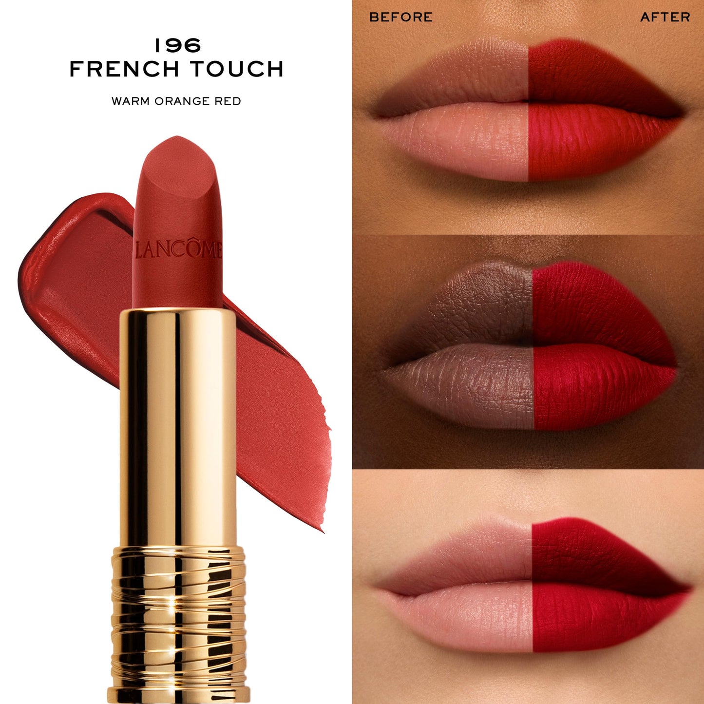 Lancôme L’Absolu Rouge Drama Matte Lipstick, Ultra Matte Finish, 8HR Full Coverage Color with Ceramides, Hyaluronic Acid, Rose Extracts for Moisture & Comfort, Smudge-Resistant - 196