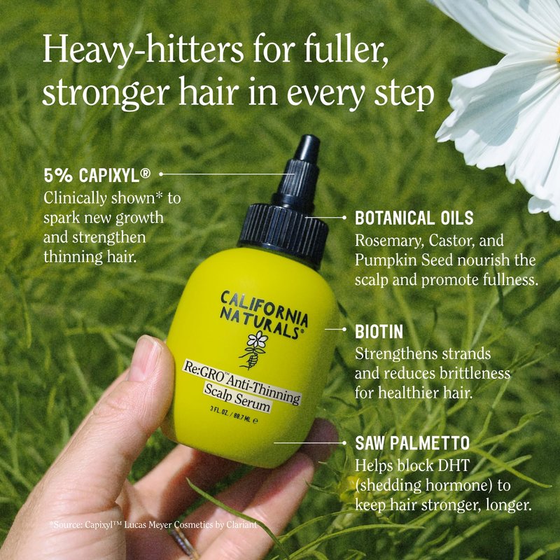 California Naturals Women's Re:GRO Anti-Thinning Scalp Serum, 5% Capixyl with Biotin, Caffeine & Castor and Rosemary Oil, Non-Sticky Cooling Formula, Vegan & Cruelty Free, 3oz