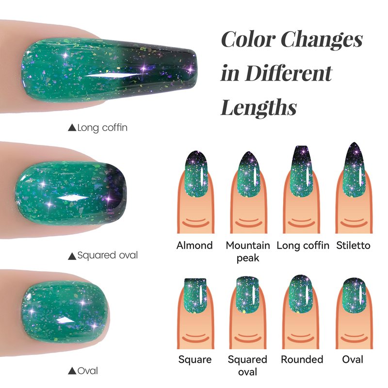 YTD Likomey Color Changing Gel Nail Polish Set,Summer 8 Colors Shimmer Brocade Glitter Mood Temperature Change Colors Kit,Black Green Red Blue Purple UV Thermal Manicure Color Gel,7.5ml