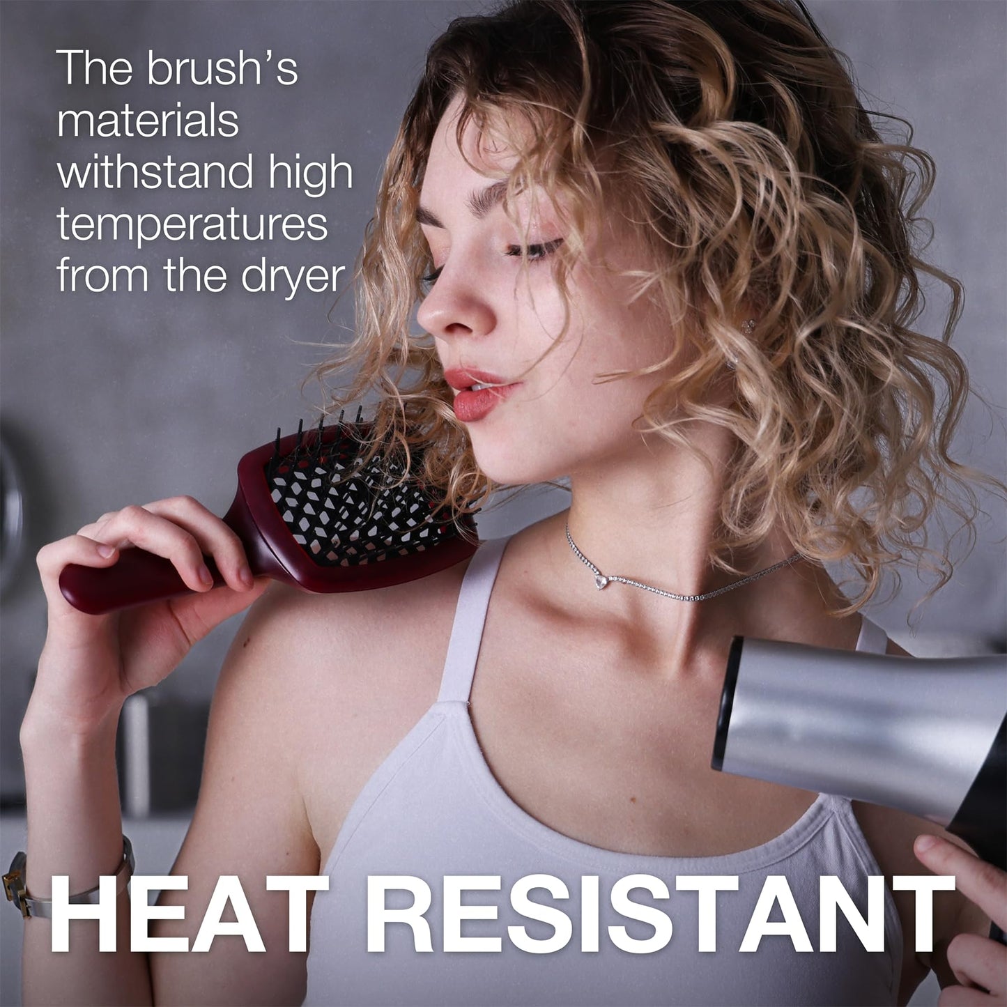 Janeke Curvy Hair Brush with Ergonomic Handle – Vented Brush for Blow Drying & Smoothing – Anti Static Detangler for Thick, Curly & Wet Hair (Red - Black)