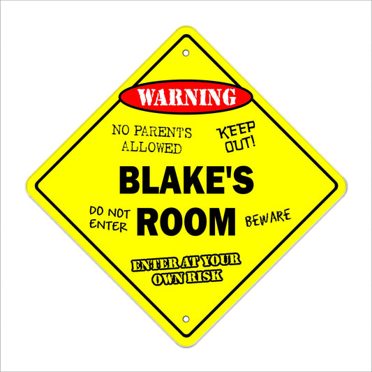 Blake's Room Sign Crossing Zone Xing | Indoor/Outdoor | 12" Tall Kids Bedroom Decor Door Children's Name boy Girl