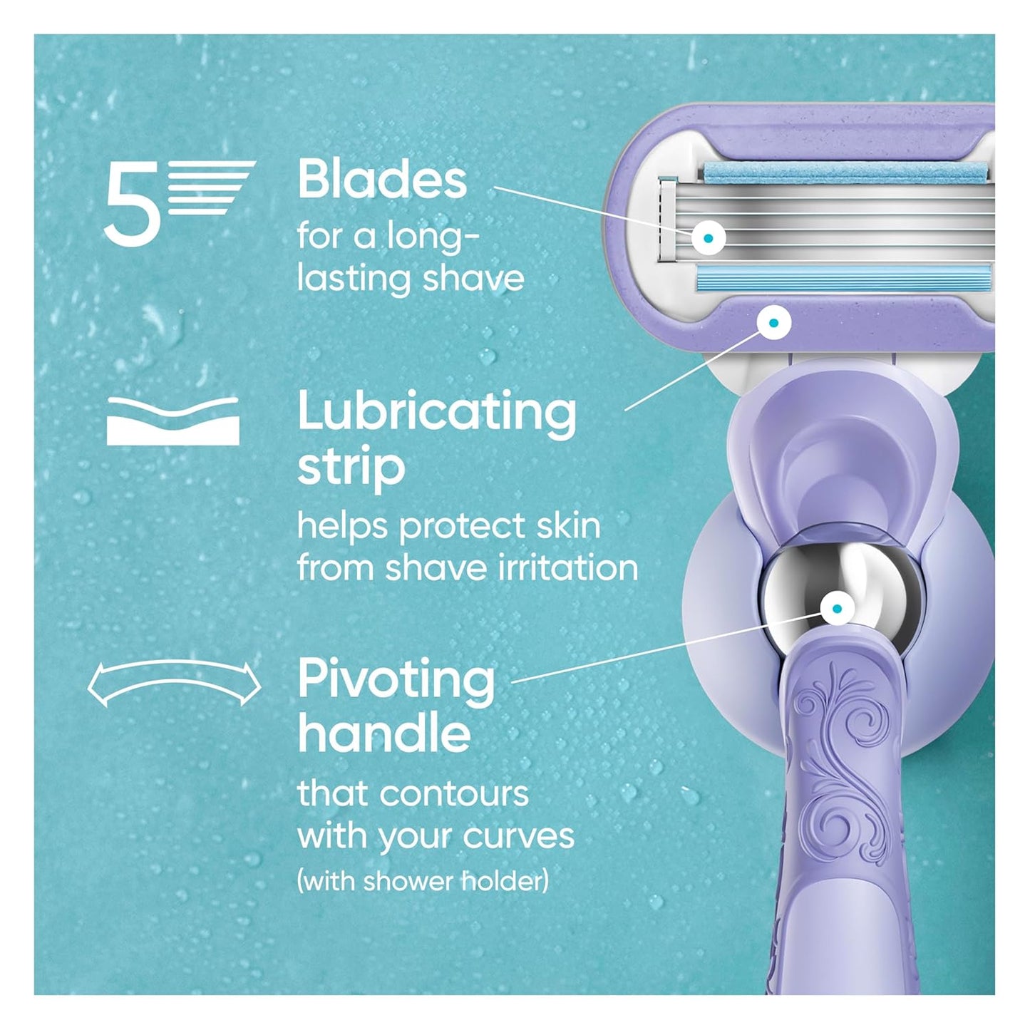 Gillette Venus Extra Smooth Women's Razor - 5-Blade Refill & Flexiball Handle | Includes Shower Holder