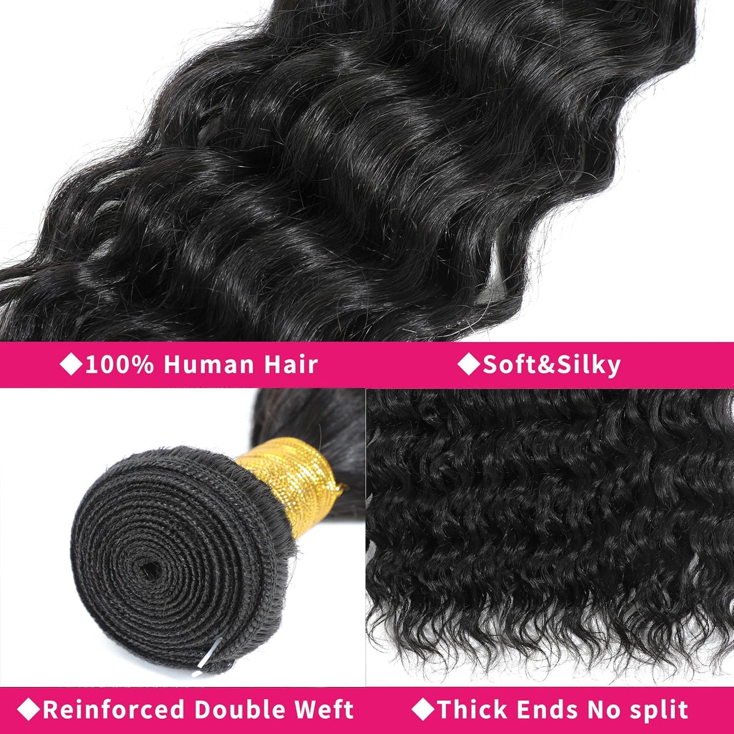 12A Brazilian Water Wave Human Hair Bundles One Bundle 24 Inch 100% Unprocessed Virgin Deep Wave Bundles Human Hair for Black Women Natural Black Color
