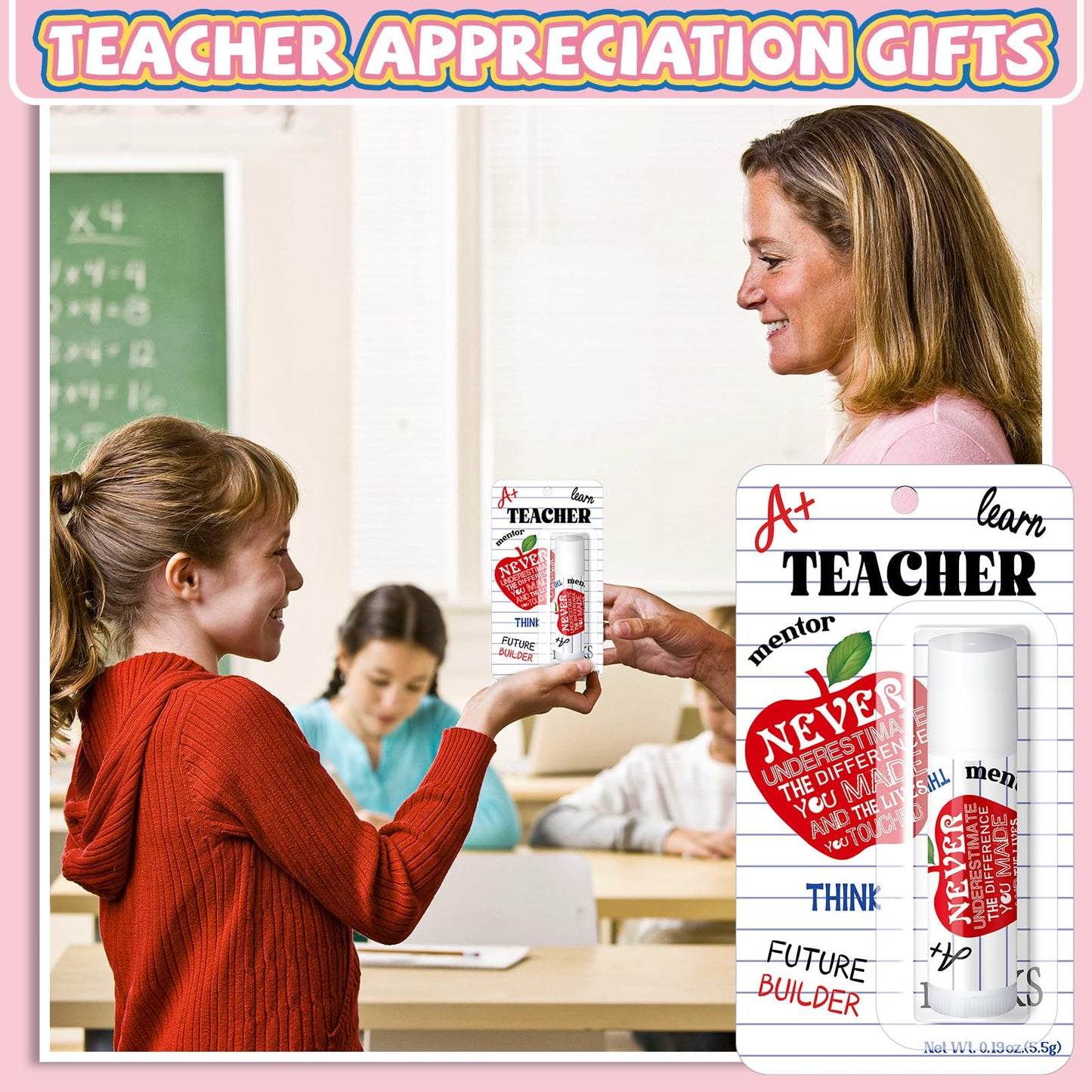 Sacubee 60 Pack Teacher Employee Appreciation Gift Bulk Lip Balm Employee Staff Appreciation Teacher Staff Team Thank You Gift Bulk Honey Flavor Balm Inspirational Party Favor for Women Men (Classic)