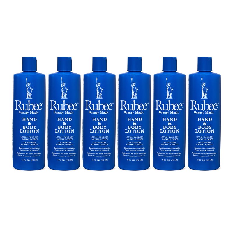 RUBEE Body & Hand Lotion - Pack of 6 Non-Greasy Lotion for Women & Men - 16oz for Extremely Dry Skin - Vitamin E Moisturizer