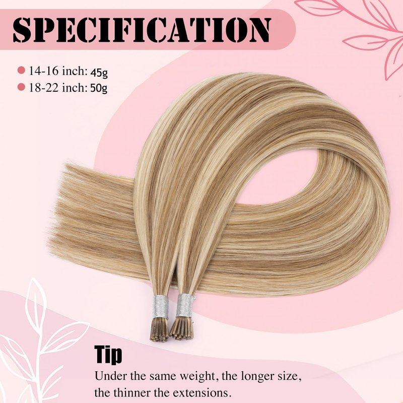 Blonde I Tip Hair Extensions 14inch Camel Brown mix with Blonde I Tip Extensions Human Hair 45g Remy Itip Human Hair Extensions Blond Human Hair Itip Extensions For Girl