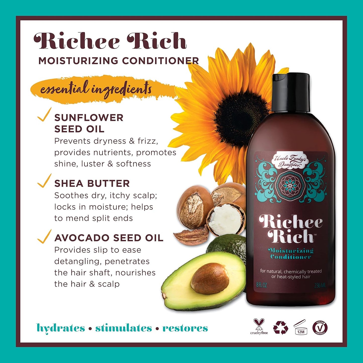 Richee Rich Moisturizing Conditioner - Deep Hydration for Dry Hair | 8 oz