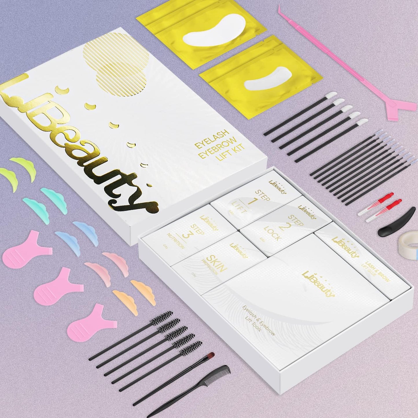 Libeauty Lash Lift Kit & Brow Lamination, Korean Made Eyelash Perming Lotion for Home Salon, Professional DIY Curling Starter Set with Strong Glue & Individual Sachets, 20 Pcs