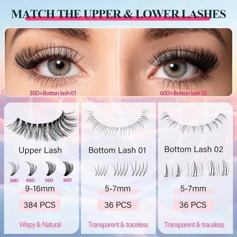 Lash Clusters - 30D/40D/50D/60D Natural Fluffy Eyelash Extensions | D Curl for DIY Home Use