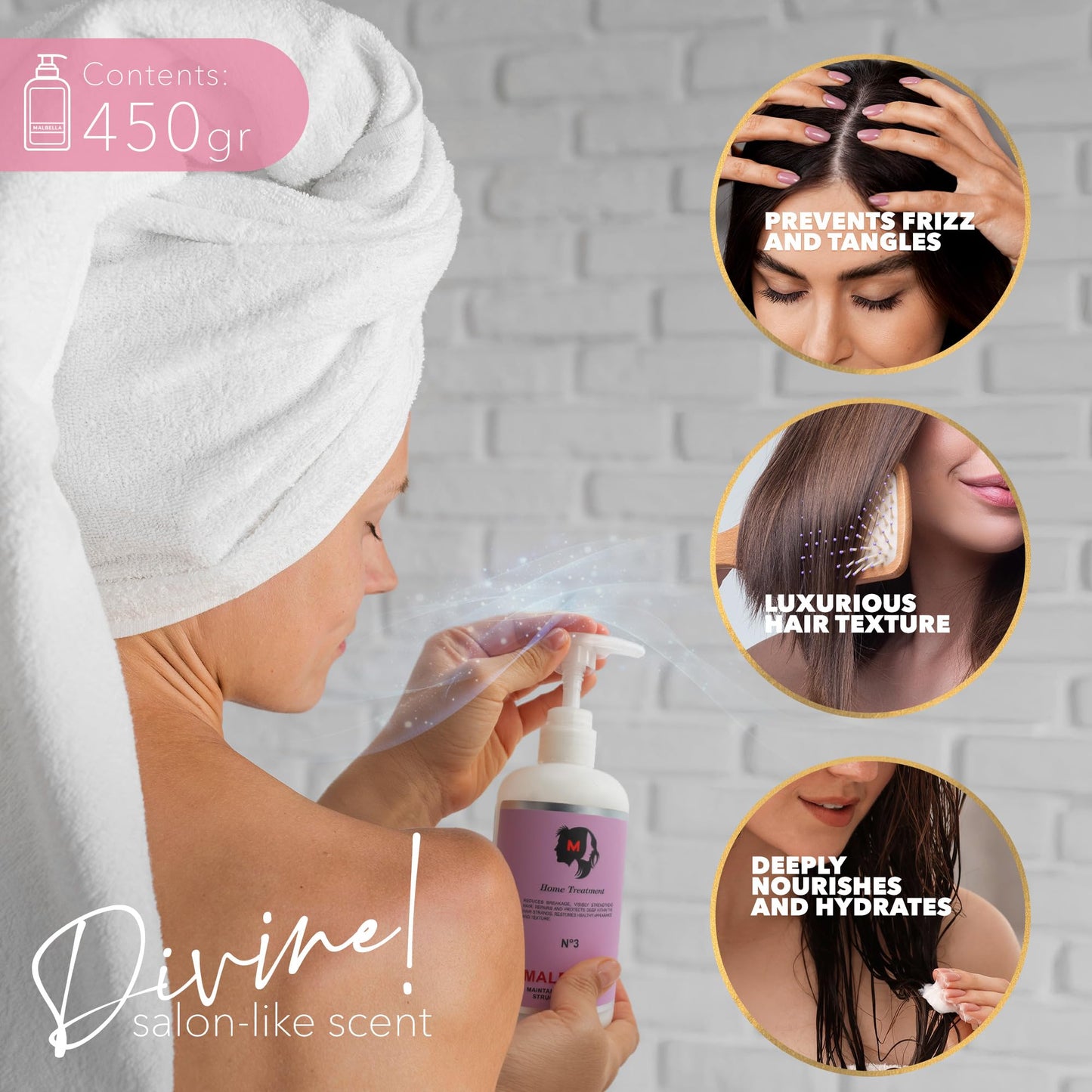 MALBELLA Hair Mask - Deep Conditioning Hair Mask - Bond Repair Treatment - Hydrating - Intensive Hydration - Repairing - 15.2 oz
