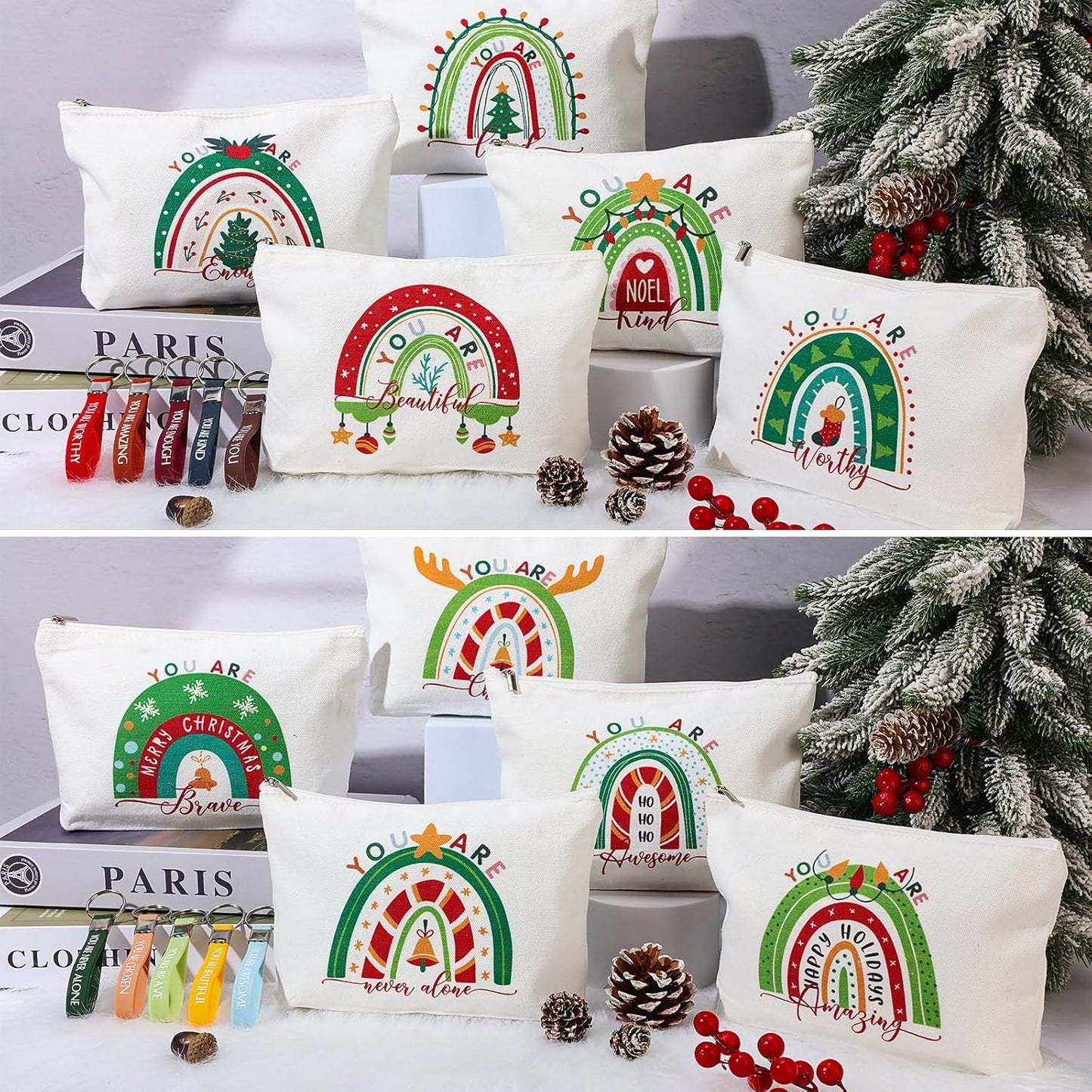 Inspirational Gifts for Women - 40 Pcs Rainbow Canvas Makeup Bags & Keychains | Perfect for Staff & Team Appreciation
