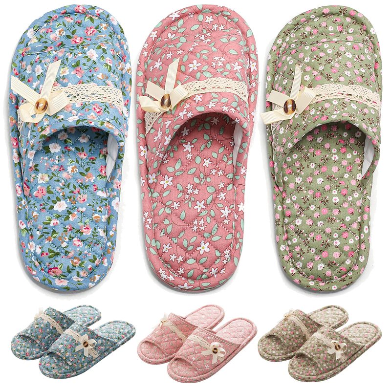 3 Pairs Floral Cotton House Slippers for Women, Open Toe Indoor Slippers Comfortable Washable Portable Foldable Guest Travel Hotel Airplane Spa Slippers (Light Floral, 9-10.5, Adult, Women, 9, Numeric Range, US Footwear Size System, 10.5, Medium)