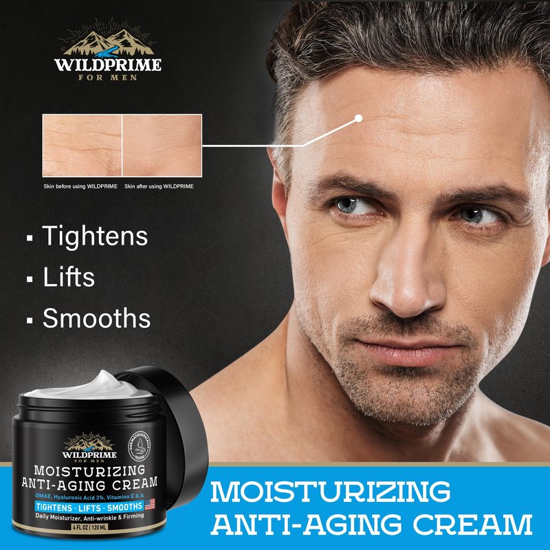 Men's Face Moisturizer Cream - Anti Aging & Wrinkle - Men's Shave Lotion - Made in USA - Collagen, Hyaluronic Acid, Vitamins E & A, Avocado Oil - Age Facial Skin Care, Day & Night Moisturizing, 4 oz