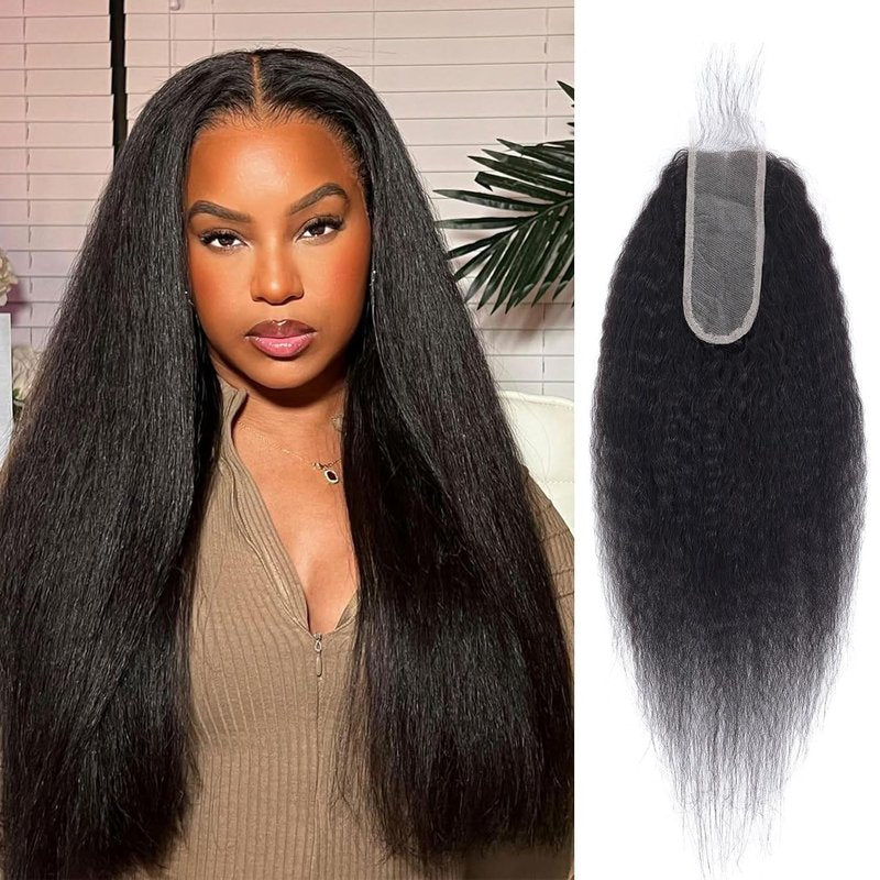 Kinky Straight Lace Closure - 2x6 HD Transparent 100% Real Human Hair | Natural Black 1B, 16 Inch