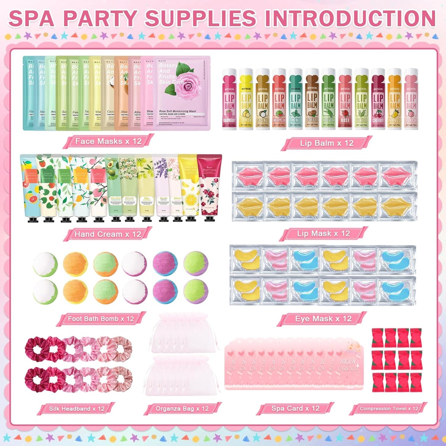 Spa Party Supplies for Girls - 120 PCS Skincare Favors with Face Masks, Hand Cream & Bath Bombs | Perfect for Sleepover Parties