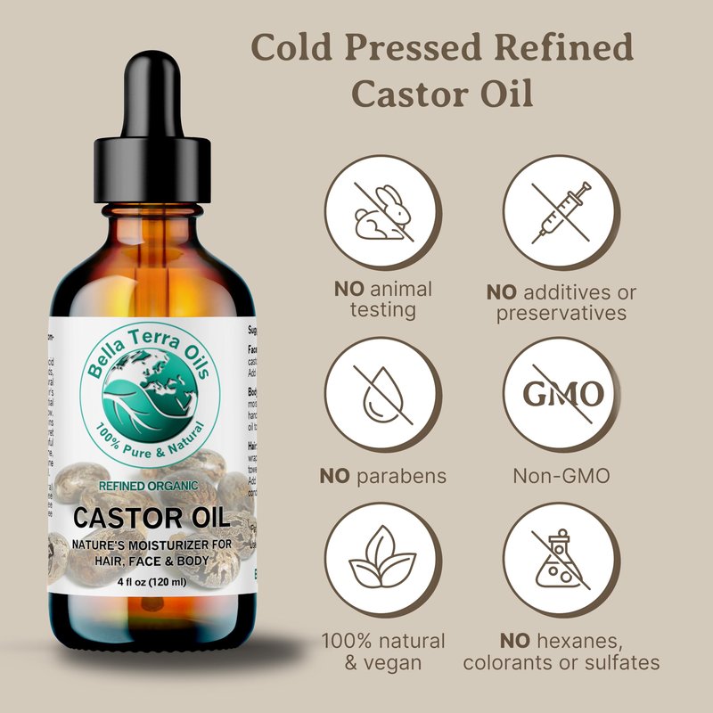 Premium Castor Oil for Luxurious Hair and Radiant Skin – 1 Gallon, Fast Absorbing, All-Natural,. Bella Terra Oils