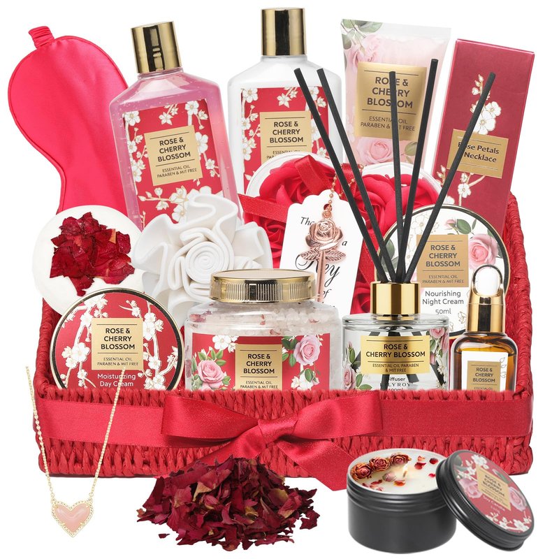 Gifts for Women, 25Pcs Birthday Gift Basket for Women - Luxurious Rose Bath and Body Spa Gift Basket for Women, Skin Care Set for Women | Spa Kit, Gifts Set for Christmas, Valentines Day, Mothers Day