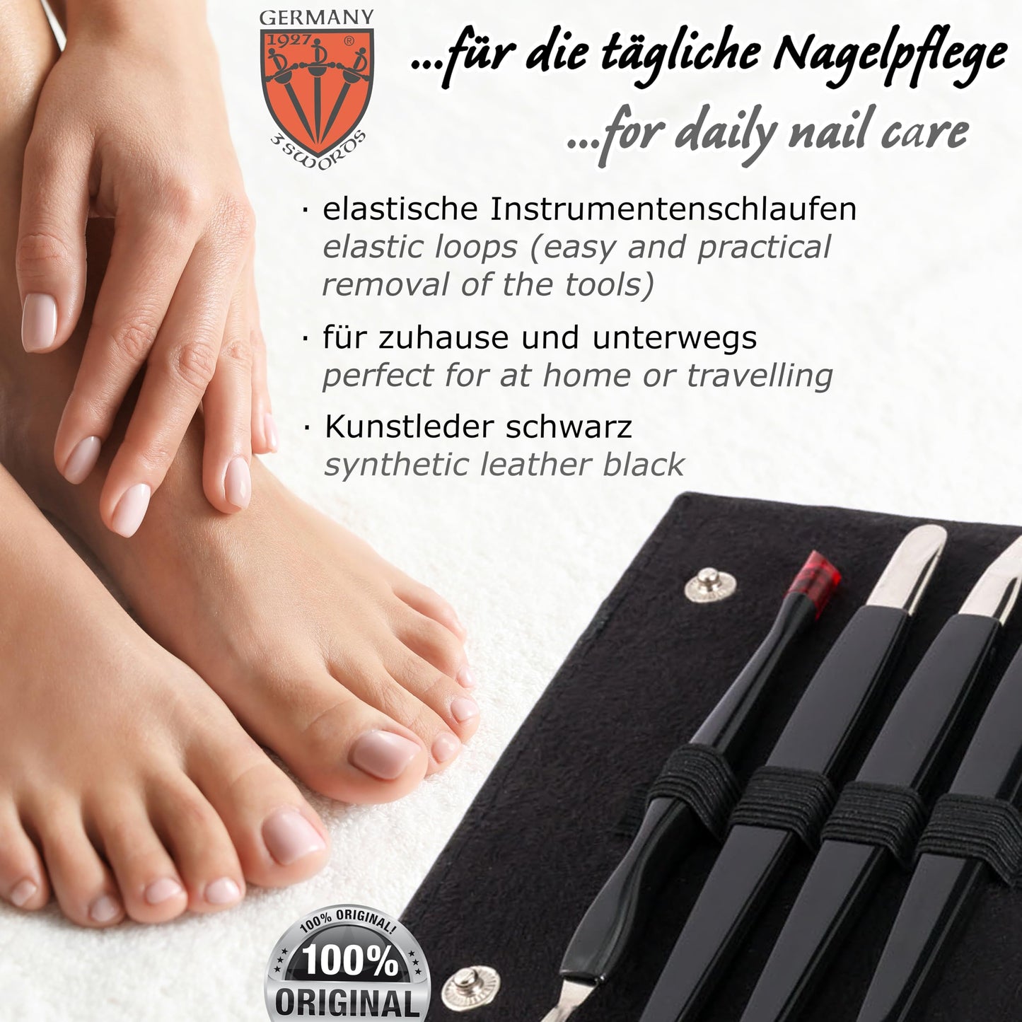 3 Swords Germany - brand quality 9 piece manicure pedicure grooming kit set for professional finger & toe nail care scissors clipper fashion leather case in gift box, Made in Solingen Germany (03584)
