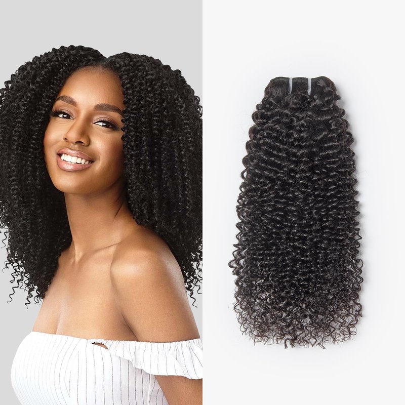 WEQUEEN Kinky Curly Human Hair Bundles 3c/4a 100% Human Hair Natural Curly 16 Inch Single Bundle Natural Black