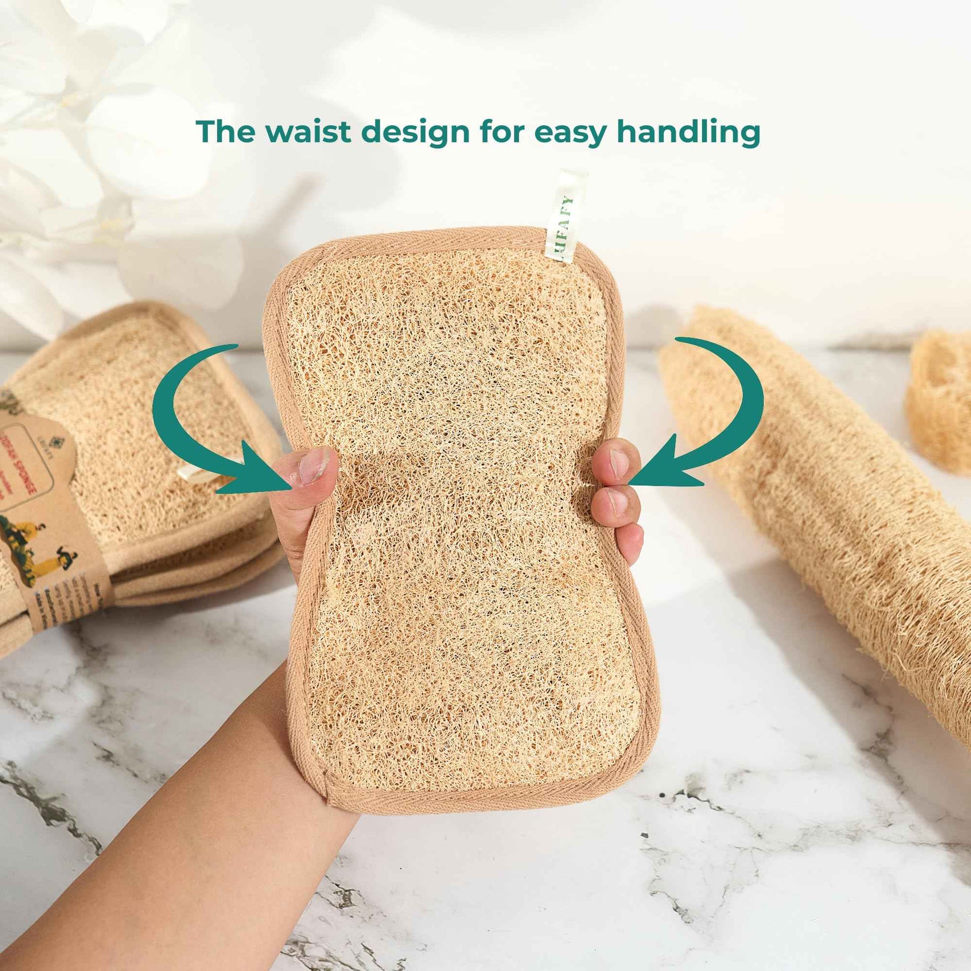 LUFAFY Large Premium Natural Dual Sided Loofah Sponge (3 - Pack), Exfoliating Body Scrubber, 100% Plant-Based Shower Luffa Sponge, Bath Loofah for Women and Men