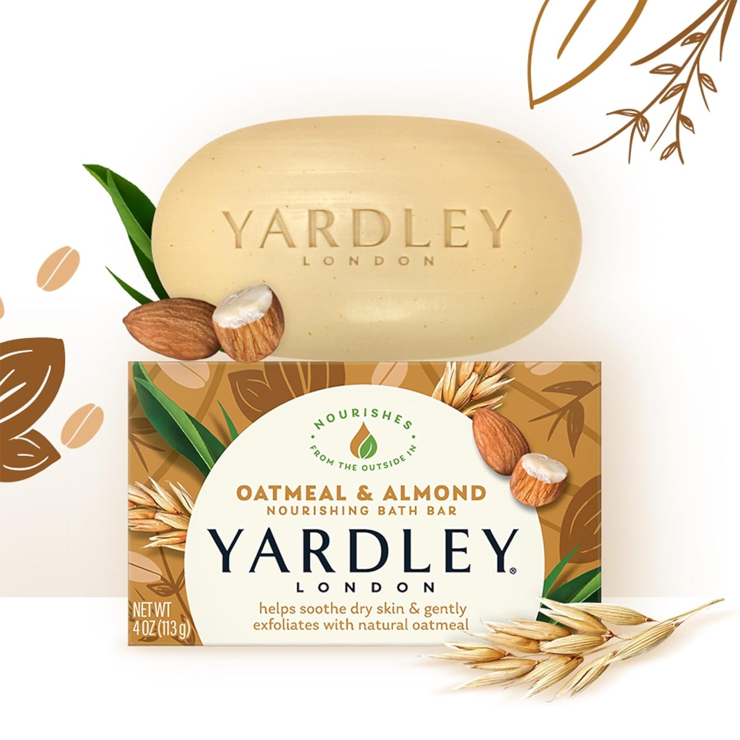 Yardley London Oatmeal & Almond Bath Bar - Naturally Moisturizing | 4 oz (Pack of 10)
