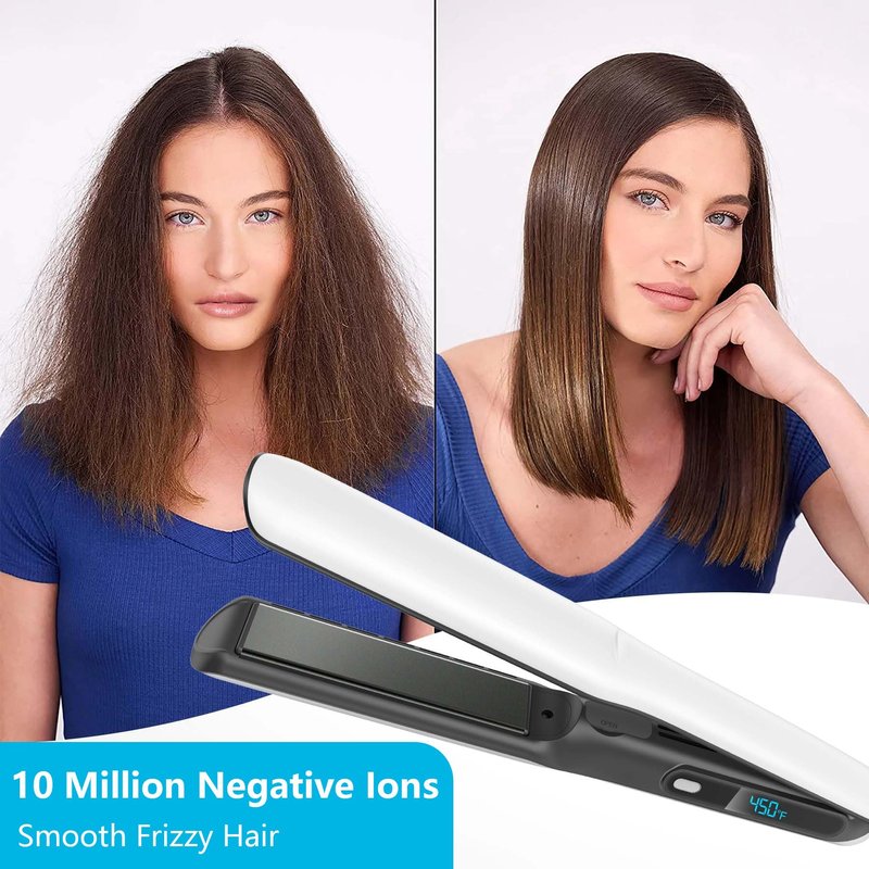 2 in 1 Professional Hair Straightener & Curler, Titanium Plates with Cool Air Fan, 3 Temp Settings (355℉-450℉), Negative Ion for Curly/Thick Hair, Essential Oil Diffuser, Clips & Aromatherapy Pads
