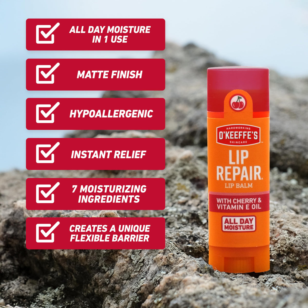 O'Keeffe's Lip Repair Lip Balm with Cherry & Vitamin E Oil - Stick (3 Pack) - Moisturizer for Extremely Cracked, Dry Lips