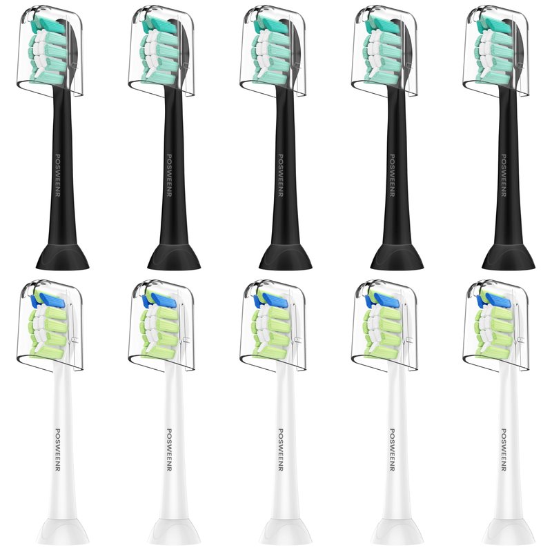 Replacement Toothbrush Heads Compatible with Philips Sonicare – Gentle & Effective Electric Tooth Brush Refill for Plaque Control, 10 Pack (Black/White)