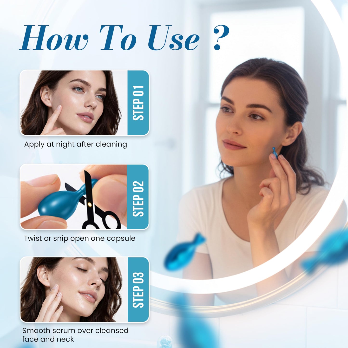 Blue Copper Peptide Serum Capsules for Face - Anti-Aging GHK-Cu Brightening Capsules with Hyaluronic Acid & Peptides for Wrinkle Reduction- Individual Sealed facial capsule for Glowing & Youthful Skin