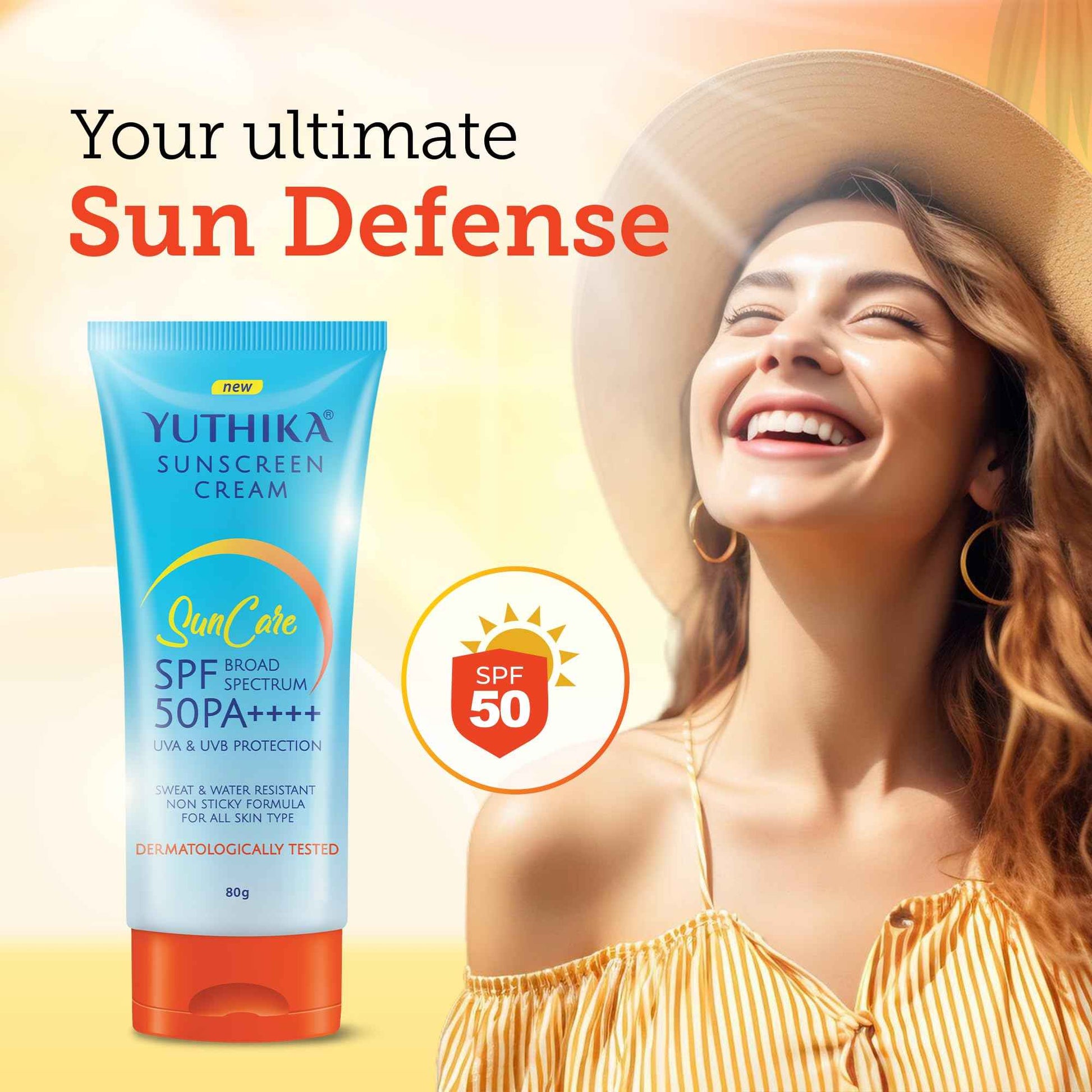 Yuthika Sunscreen SPF 50 PA++++ with UVA & UVB Protection 80g, Dermatologically Tested Sunscreen Cream for Women and Men