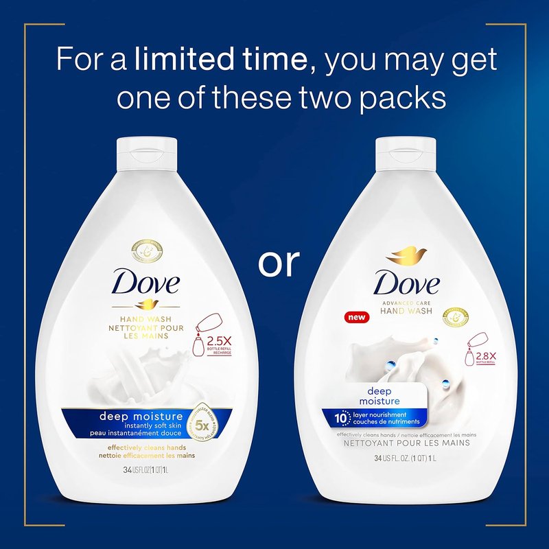 Dove Advanced Care Hand Wash Refill - Deep Moisture Liquid Soap | 34 oz Value Size, Pack of 3 for Dry Skin