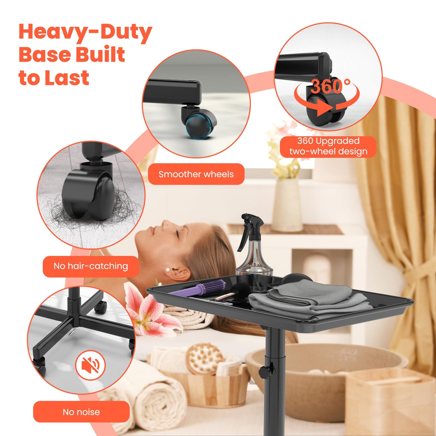 TASALON Rolling Salon Tray, Mobile Styling Station with Wheels Aluminum Rolling Tray Trolley for Salon Essentials, Adjustable Height or Hairstylist Tray with 10 PCS Disposable Salon Tray Cover