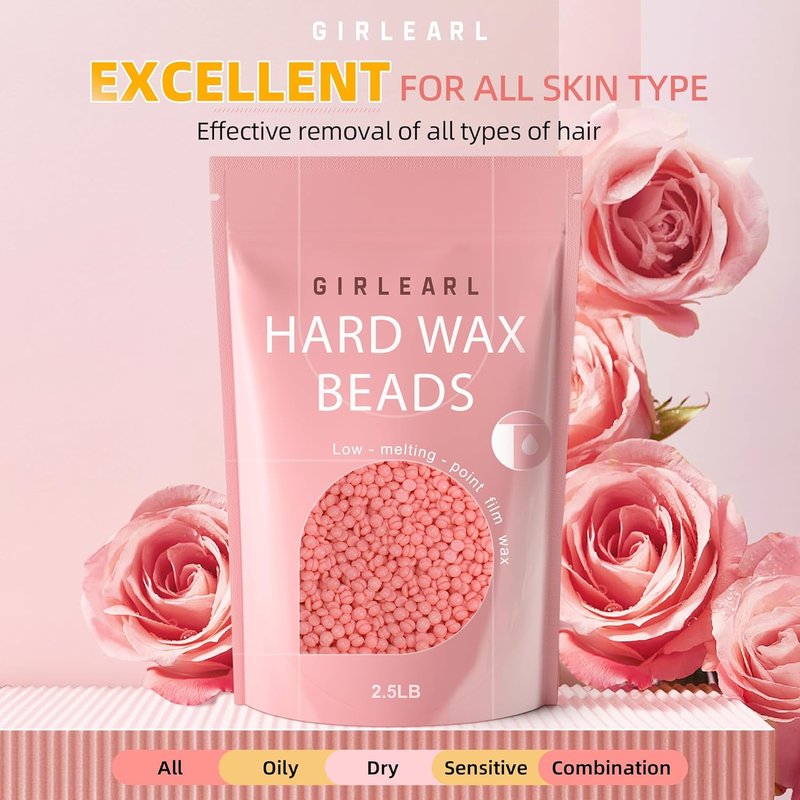 Hard Wax Beads for Hair Removal - Rose Oil Infused 2.5lb | Brazilian Wax for Sensitive Skin, Full Body Use